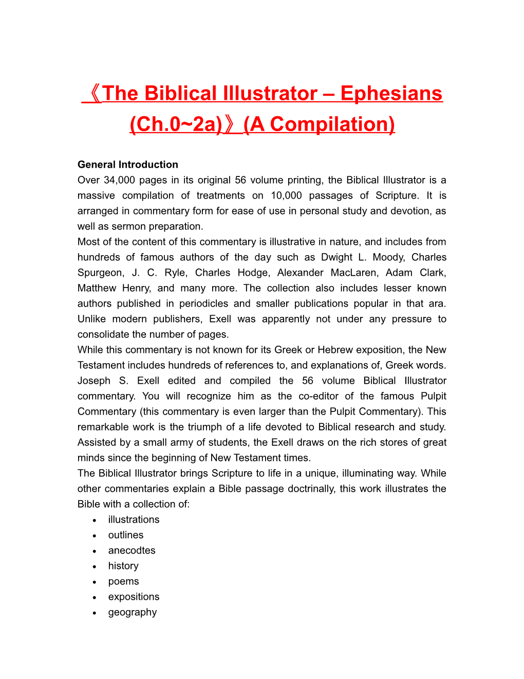 The Biblical Illustrator Ephesians (Ch.0 2A) (A Compilation)