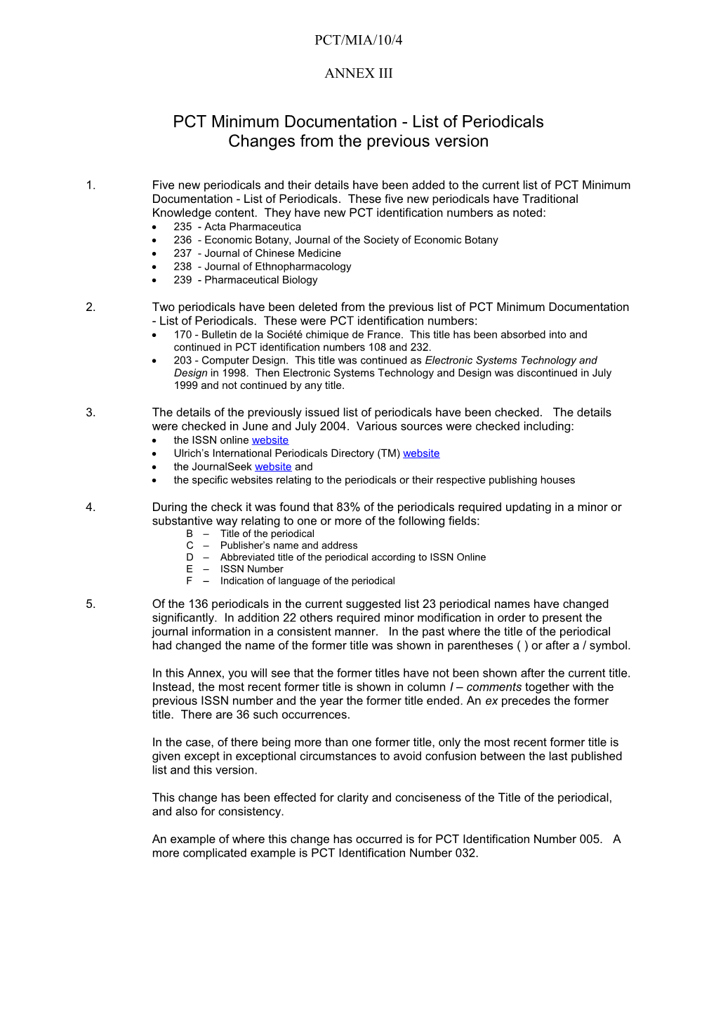 PCT/MIA/10/4: PCT Minimum Documentation: Traditional Knowledge (Annex 3)