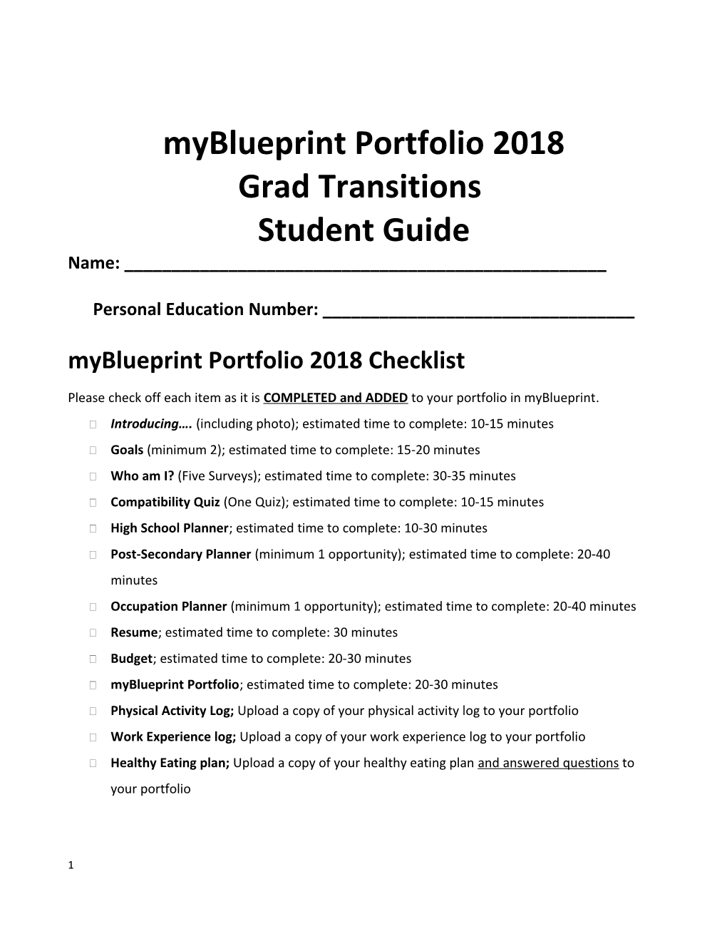 Myblueprint Portfolio 2018