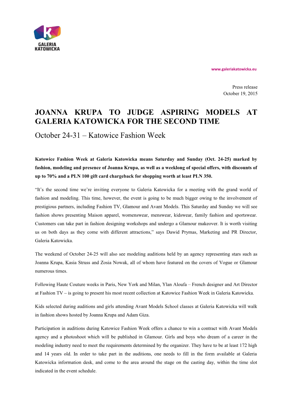 Joanna Krupa to Judge Aspiring Models at Galeria Katowicka for the Second Time