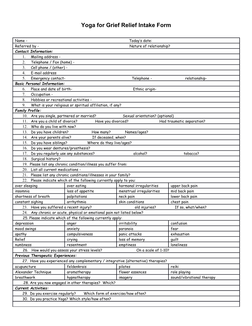 Degriefing Process Client Intake Form