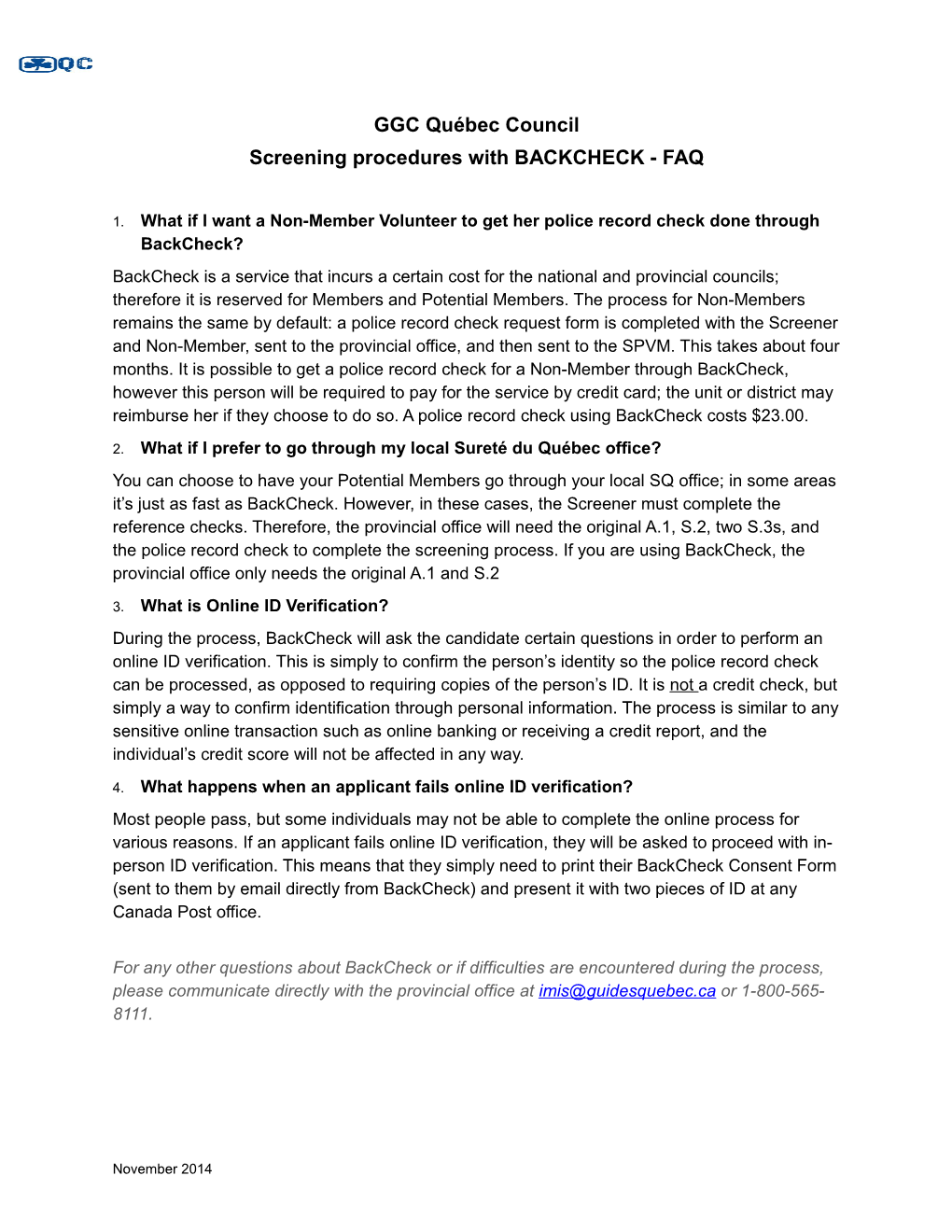 Screening Procedures with BACKCHECK - FAQ