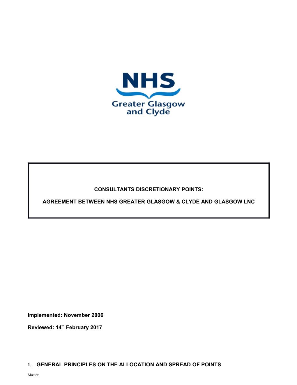 Agreement Between Nhs Greater Glasgow & Clyde Andglasgowlnc