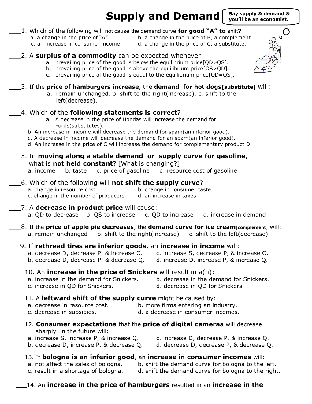 Worksheet Supply & Demand