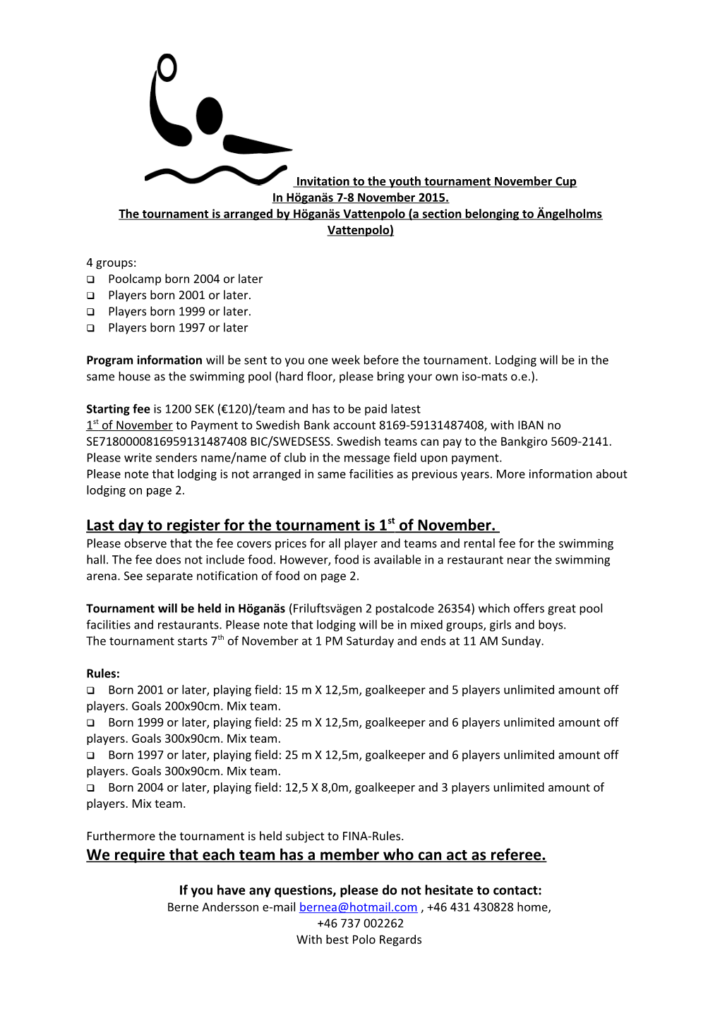 Invitation to the Youth Tournament Novembercupen