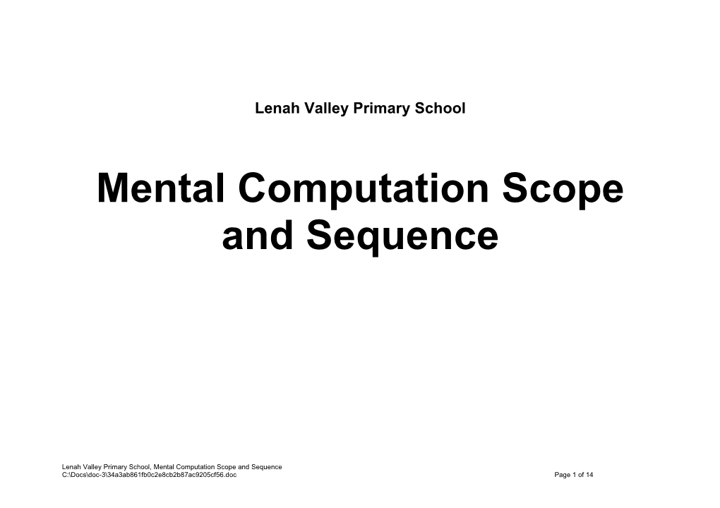 Mental Computation Scope and Sequence