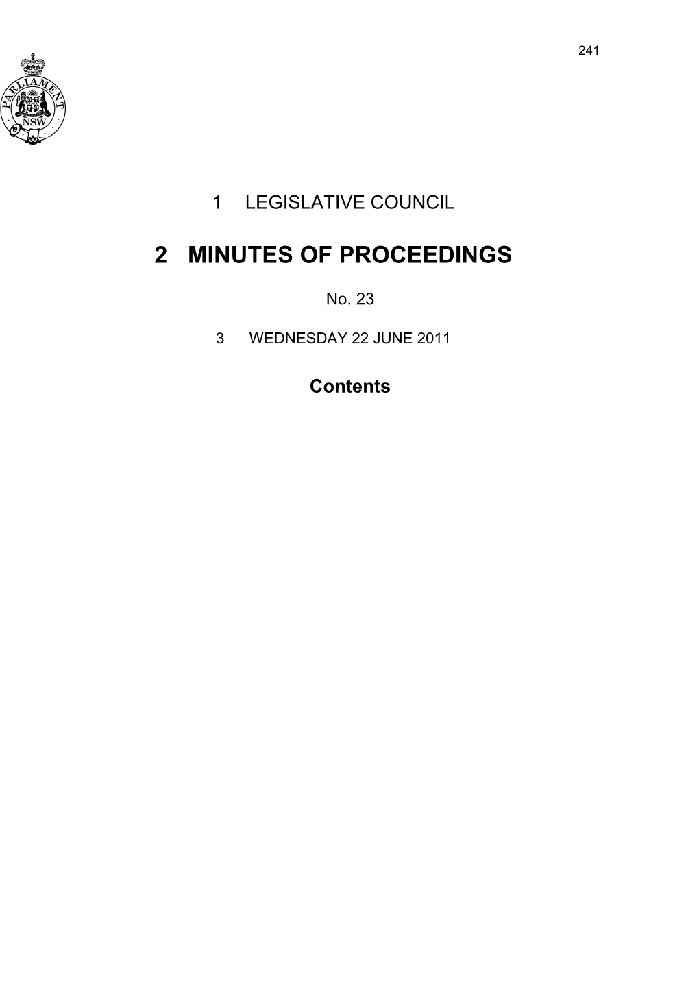 Legislative Council Minutes No. 23 Wednesday 22 June 2011