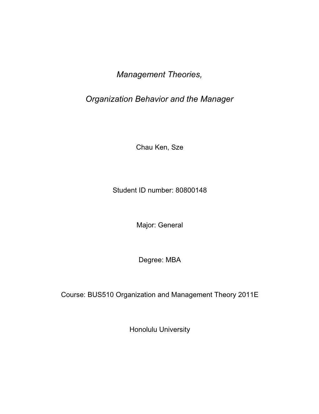 1 Organization and Management Theory
