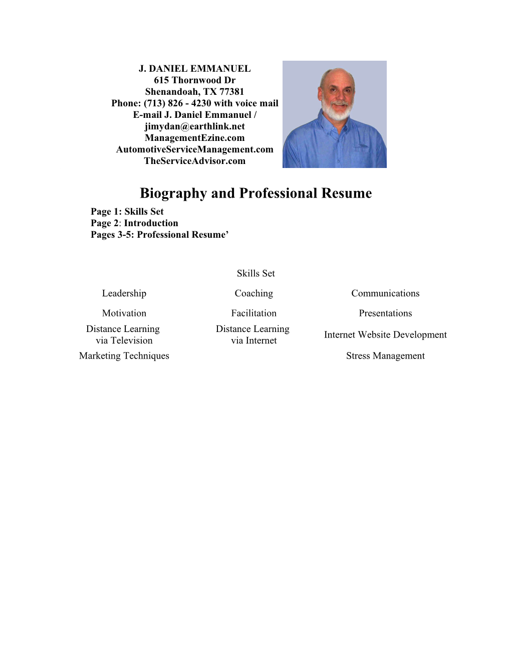 Biography and Professional Resume