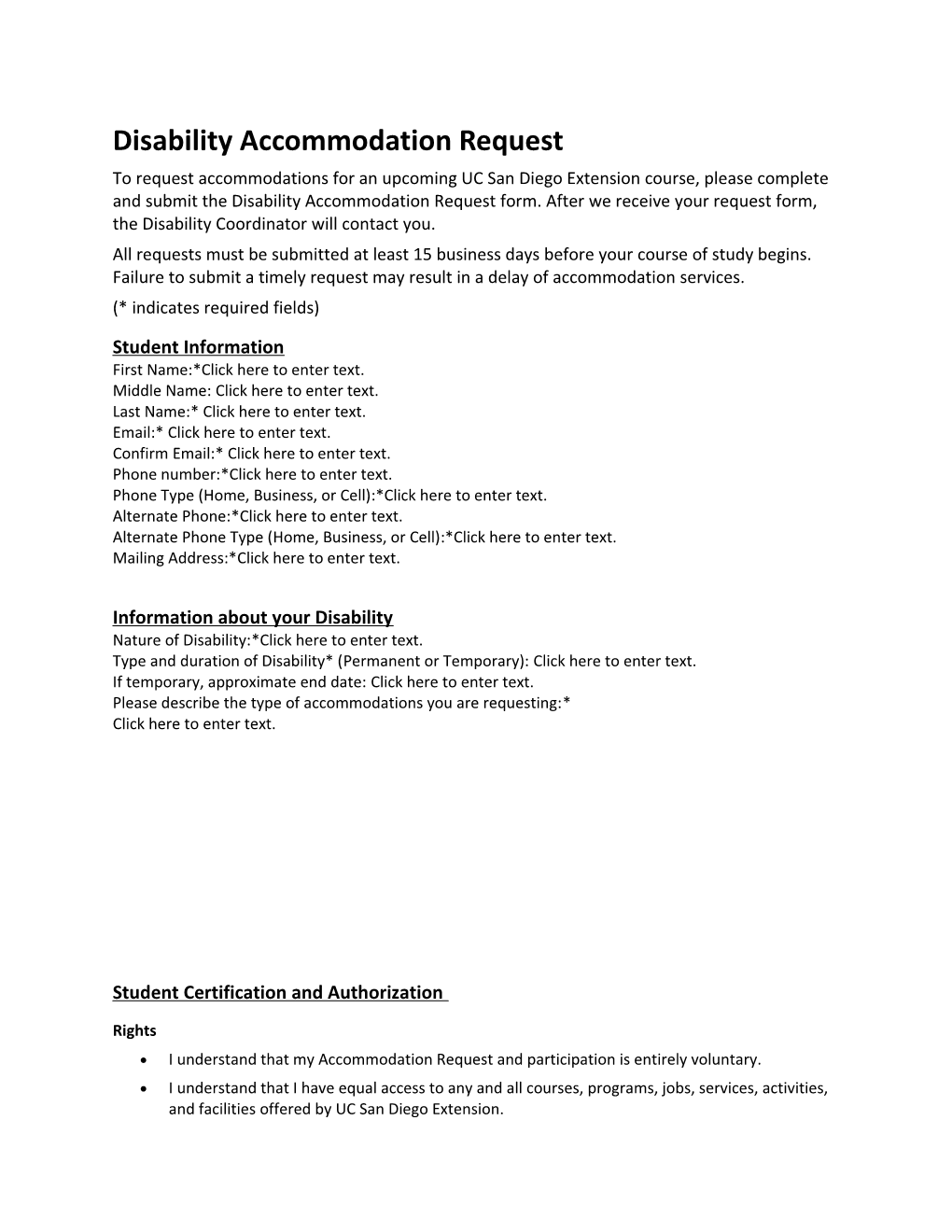 Disability Accommodation Request