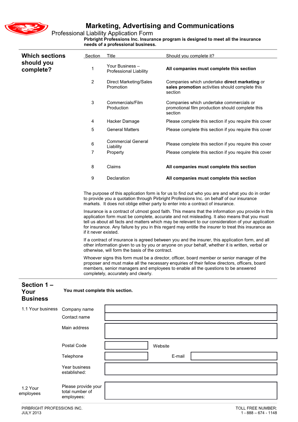 Professional Liability Application Form