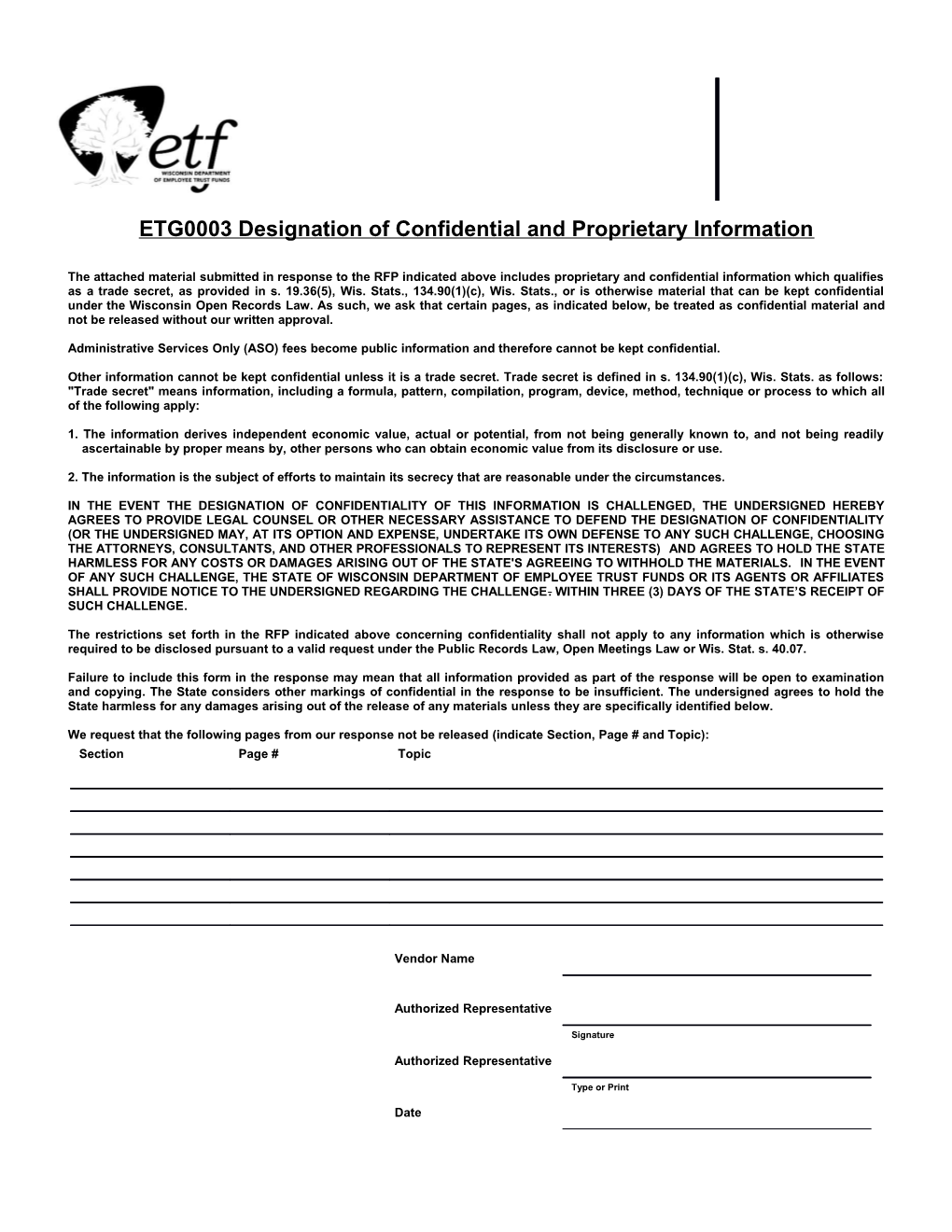 Etg0003designation of Confidential and Proprietary Information
