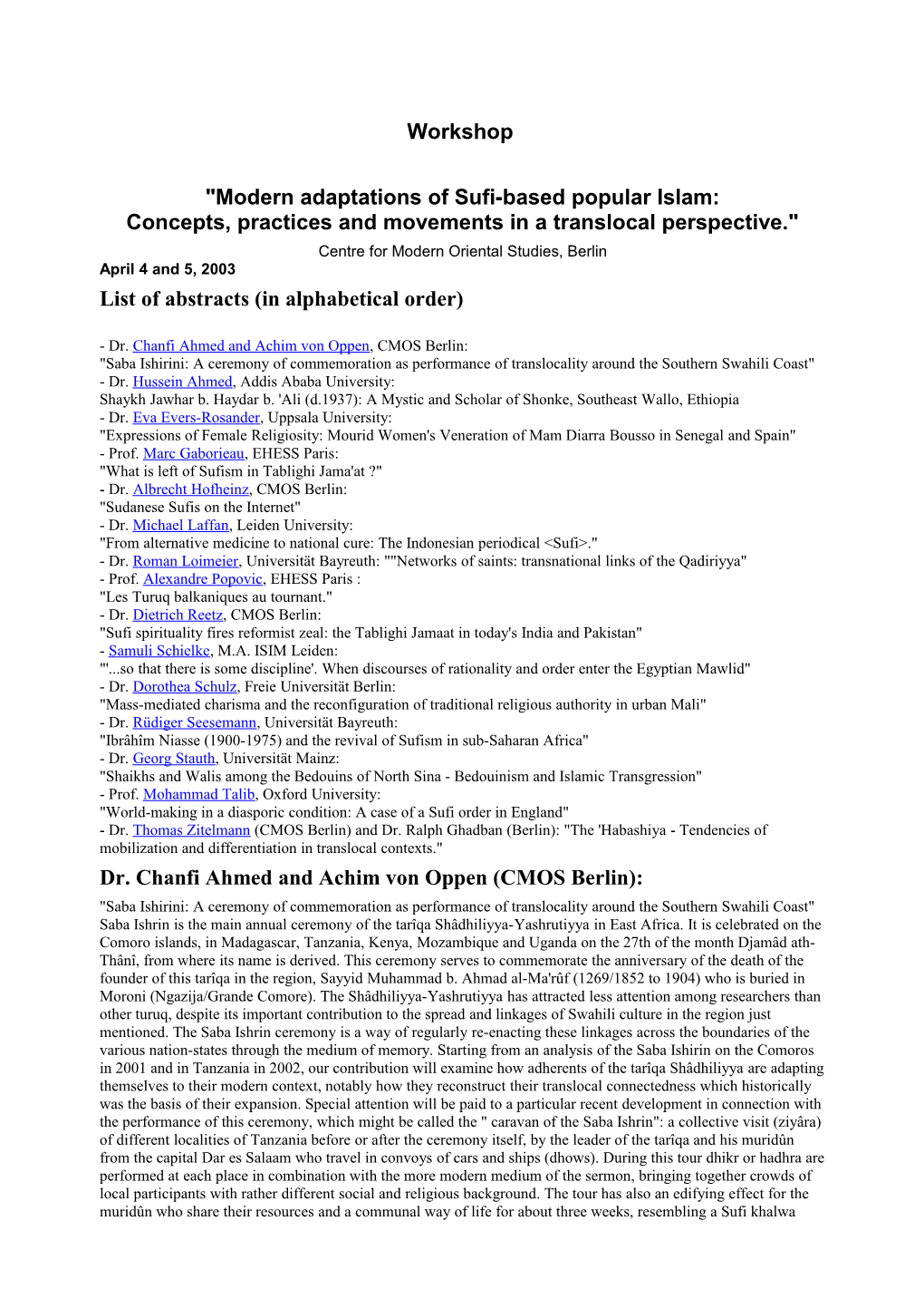 List of Abstracts (In Alphabetical Order)