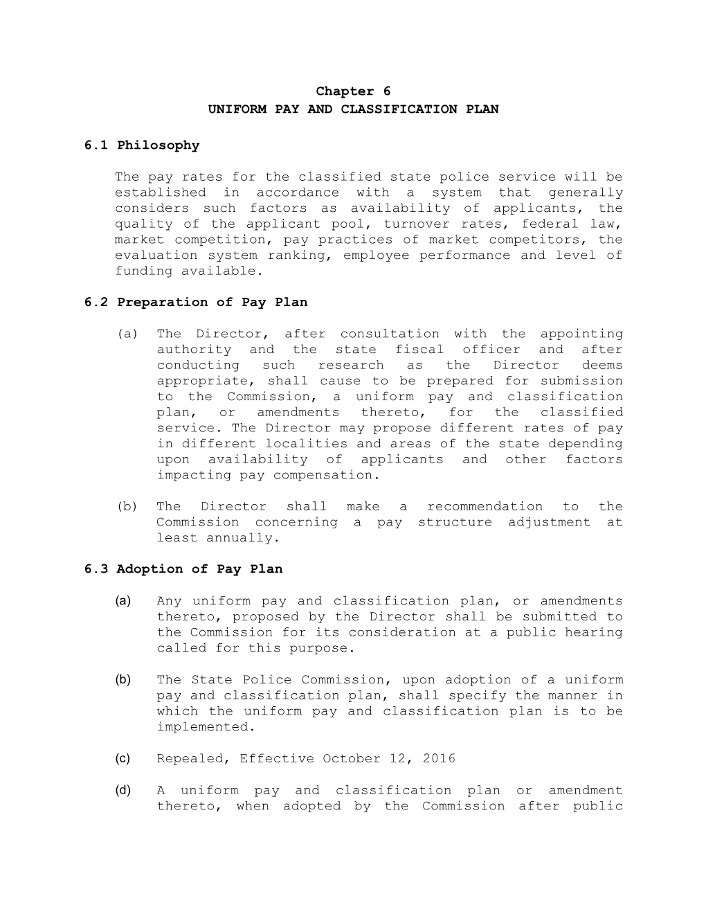 Uniform Pay and Classification Plan