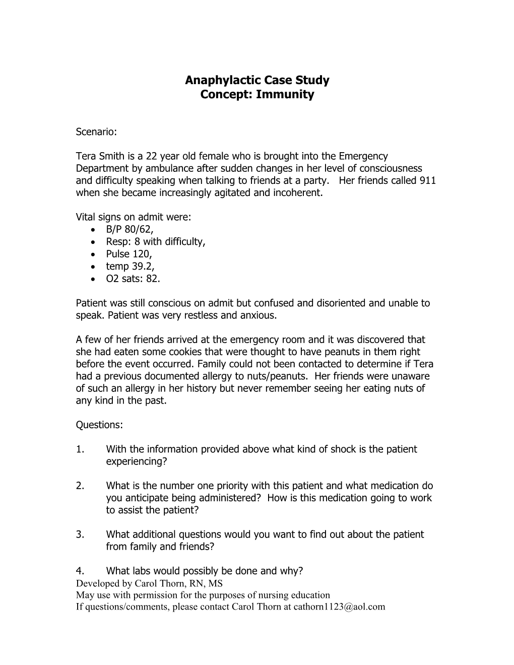 Anaphylactic Case Study