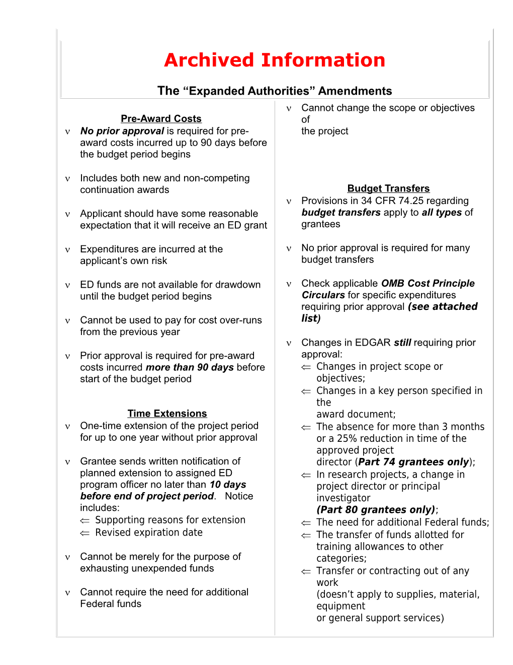 Archived the Expanded Authorities Amendments