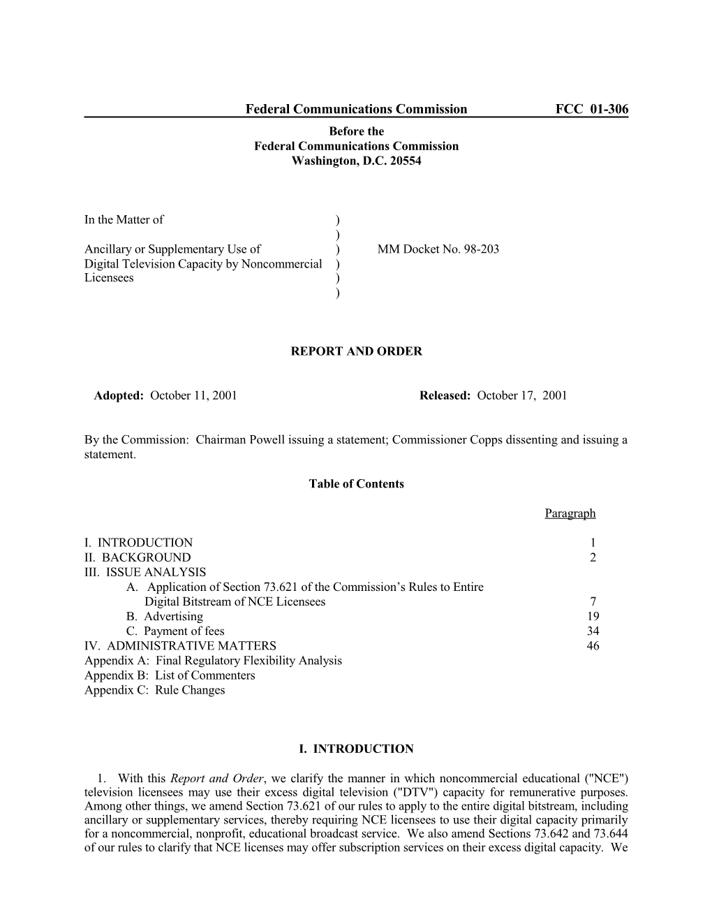 Federal Communications Commissionfcc 01-306