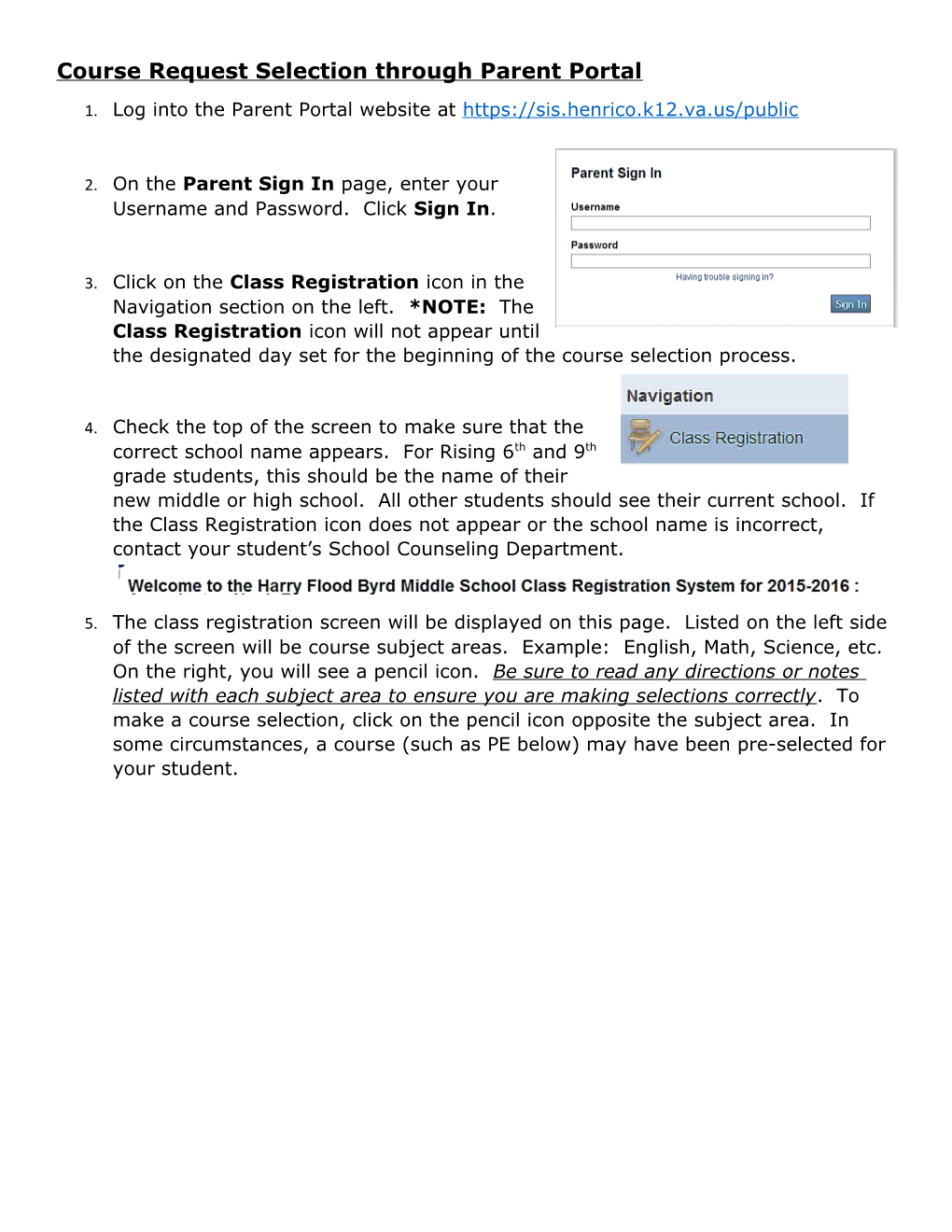 Course Request Selection Through Parent Portal