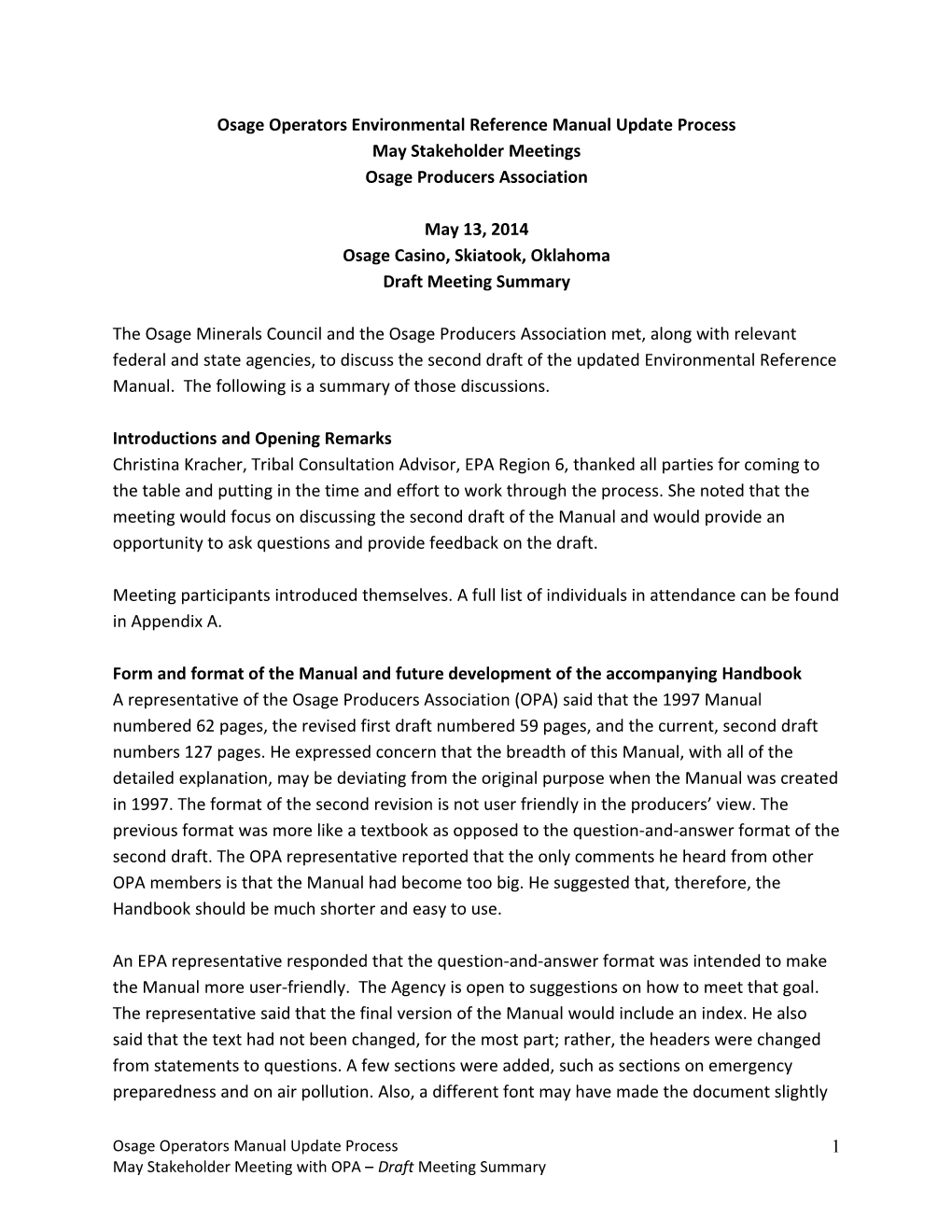 Osage Operators Environmental Reference Manual Update Process