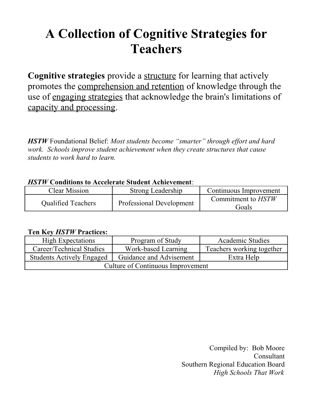 A Collection of Cognitive Strategies for Teachers