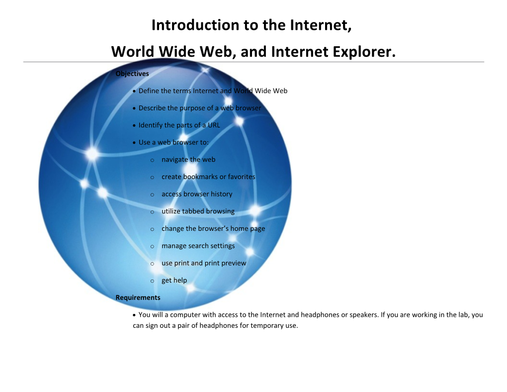 Introduction to the Internet, World Wide Web and Internet Explorerpage 1 of 19