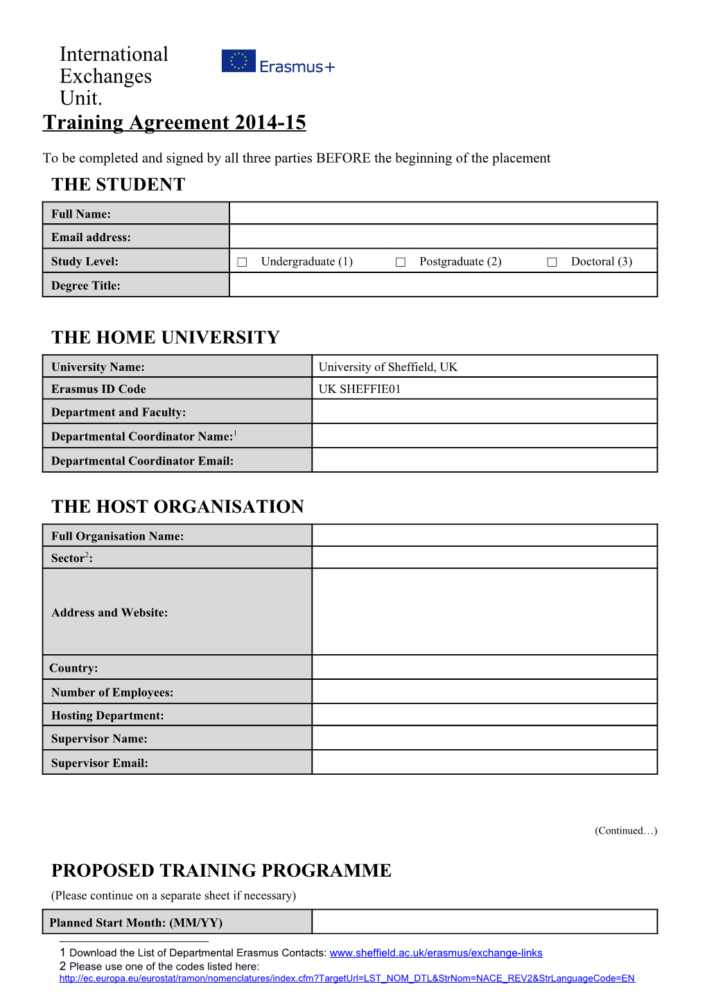 Training Agreement 2014-15