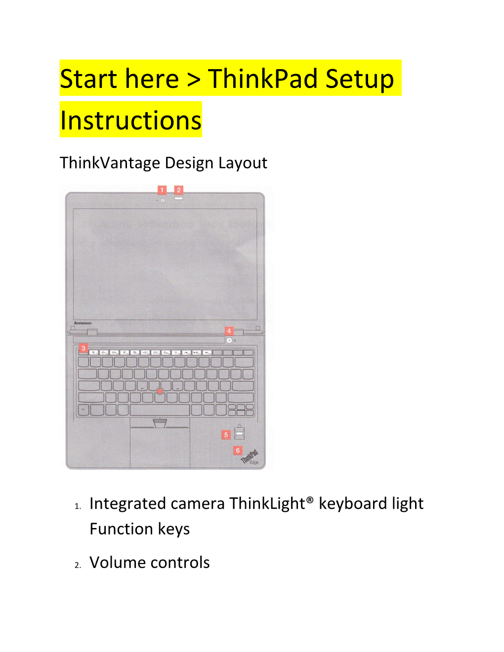 Start Here &gt; Thinkpad Setup Instructions