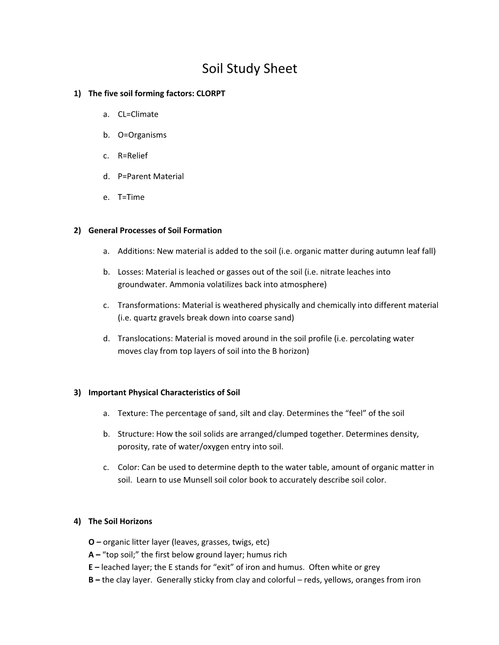 1)The Five Soil Forming Factors: CLORPT