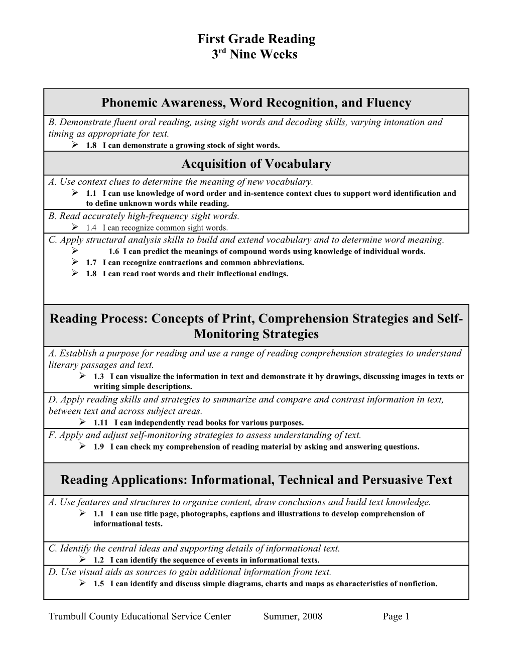 First Grade Reading