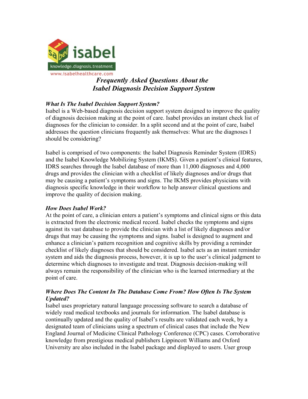 Isabel Healthcare FAQ