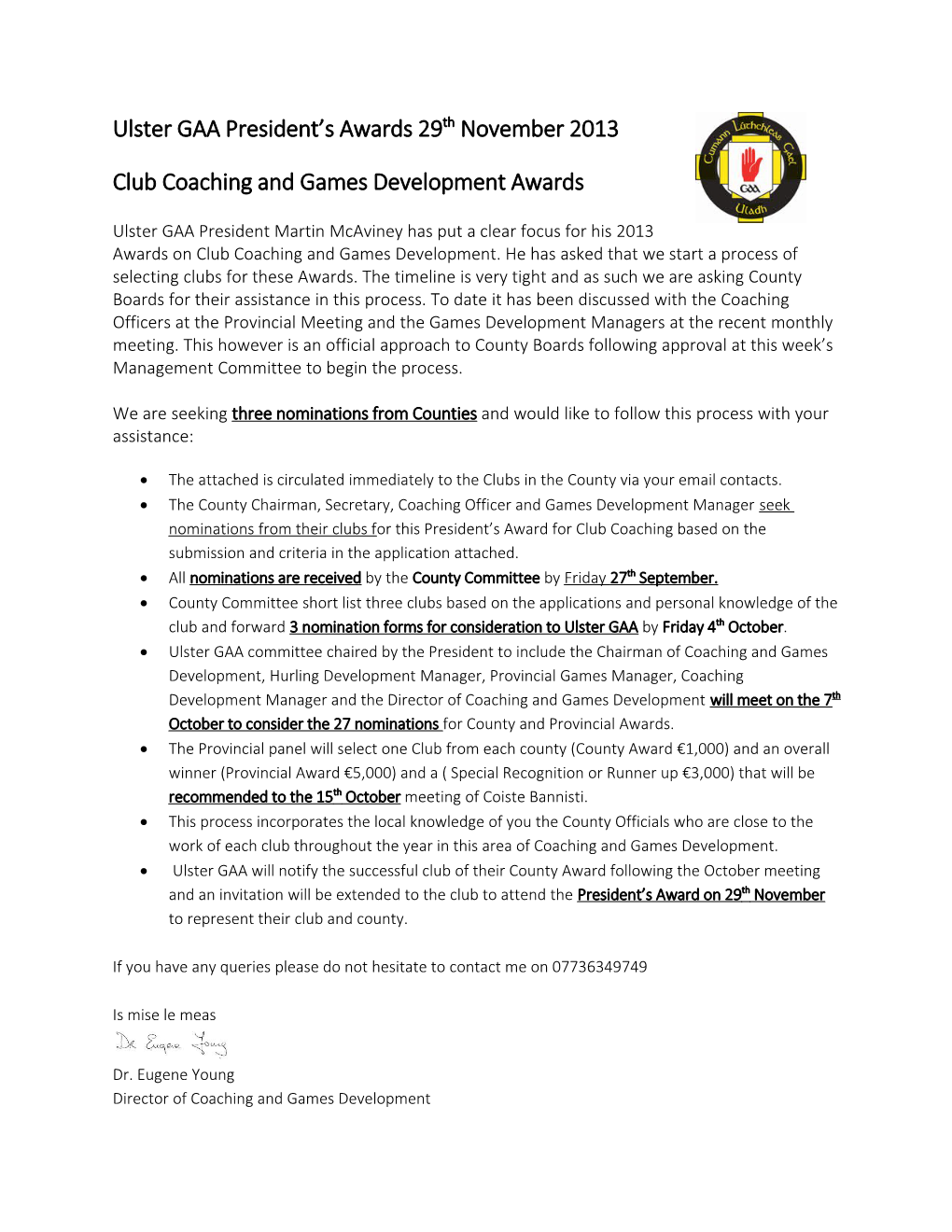 Club Coaching and Games Development Awards
