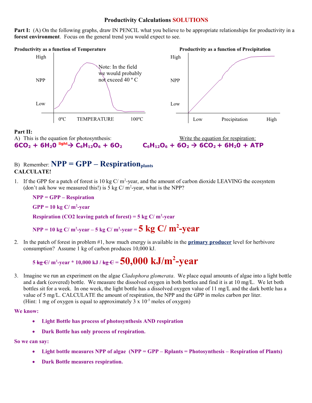 Productivity Calculations SOLUTIONS