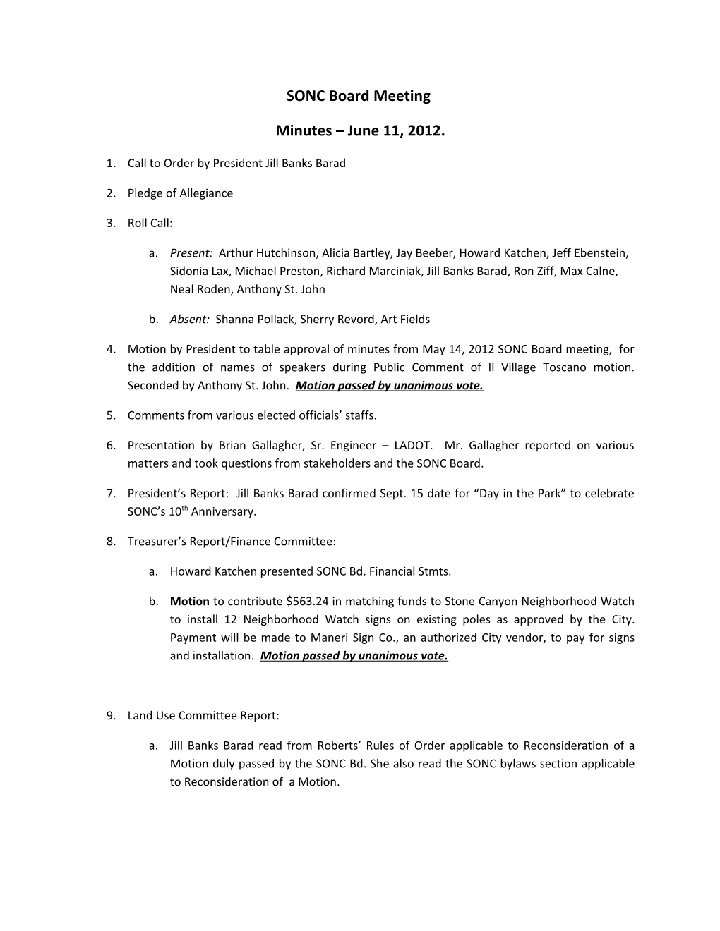 SONC Board Mtg Minutes June 11, 2012