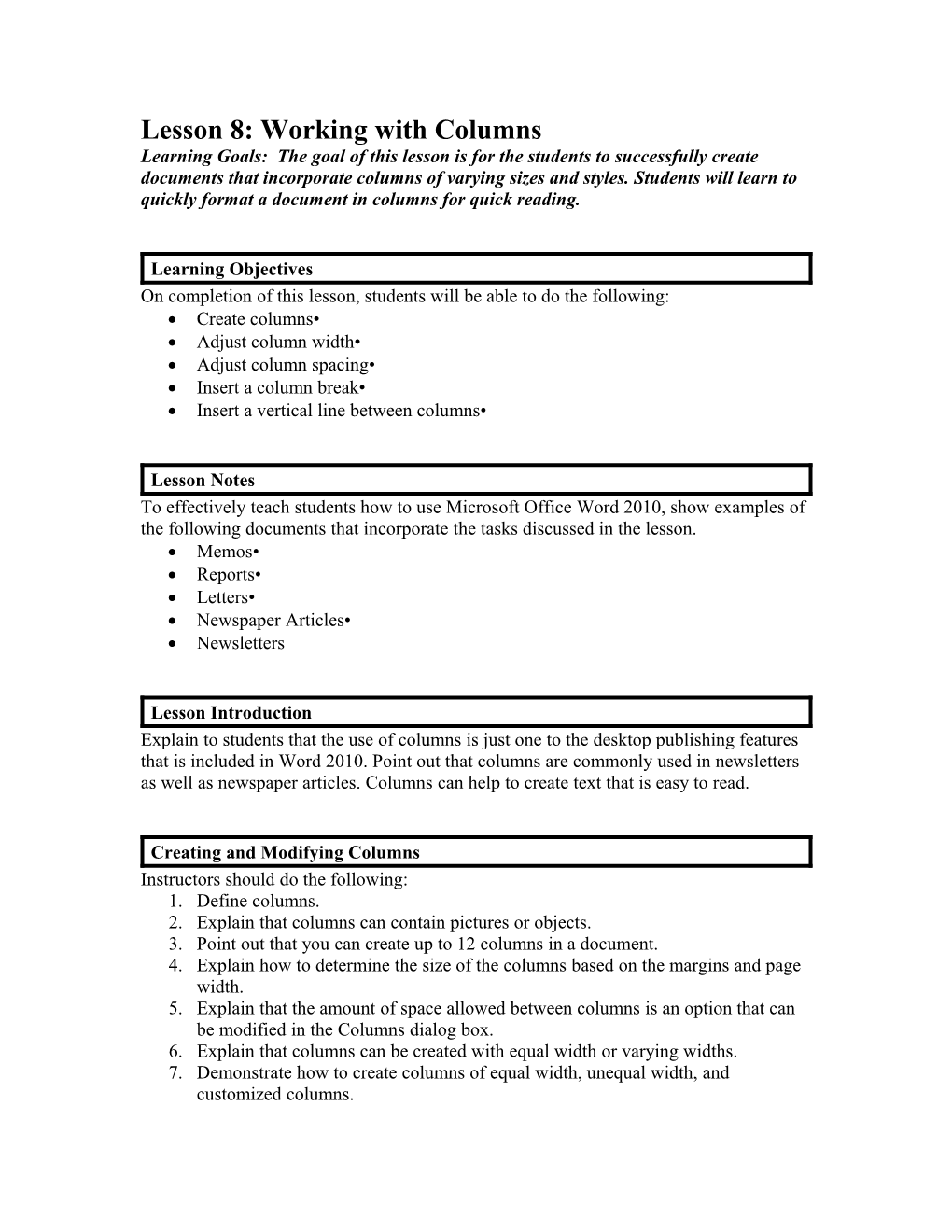 Lesson 8: Working with Columns