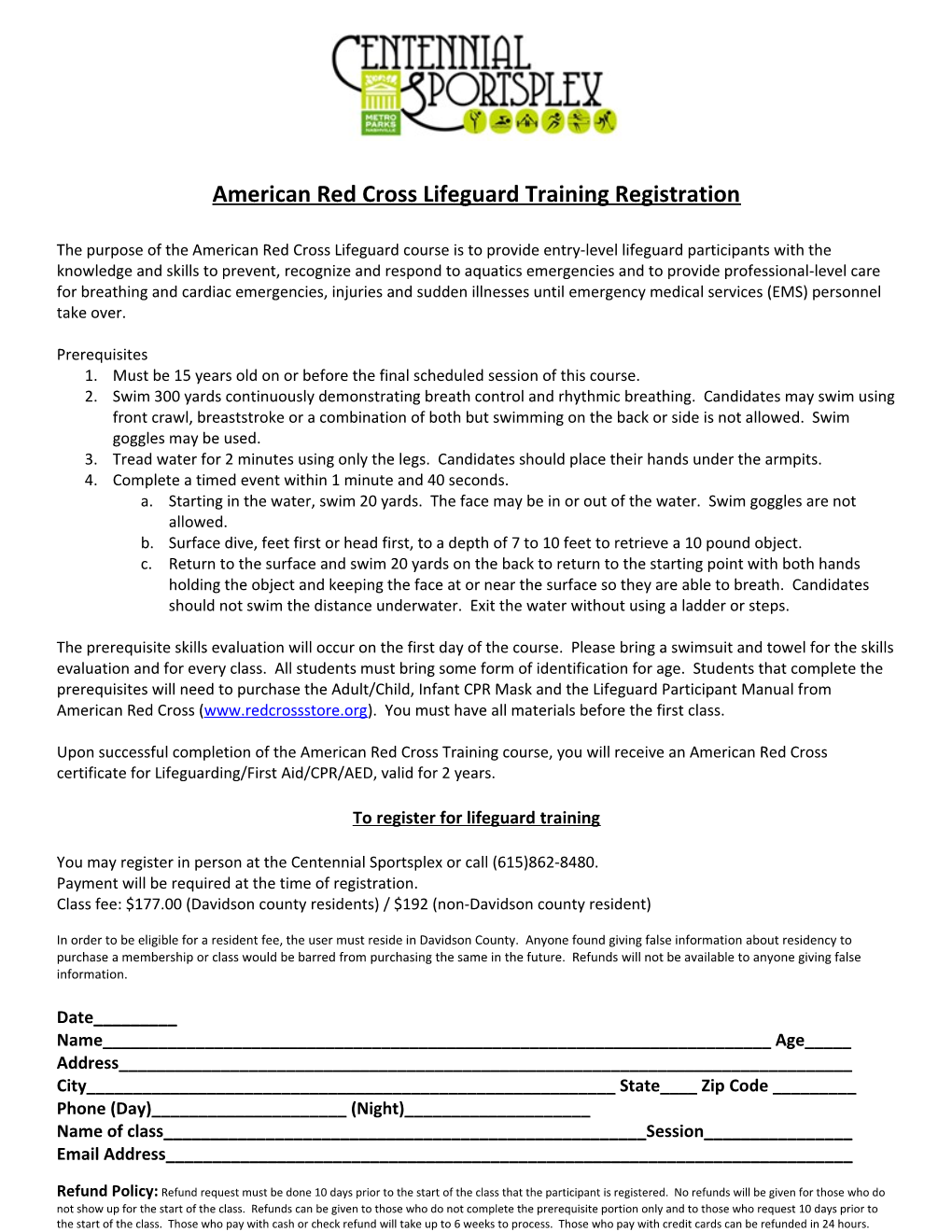 American Red Cross Lifeguard Training Registration