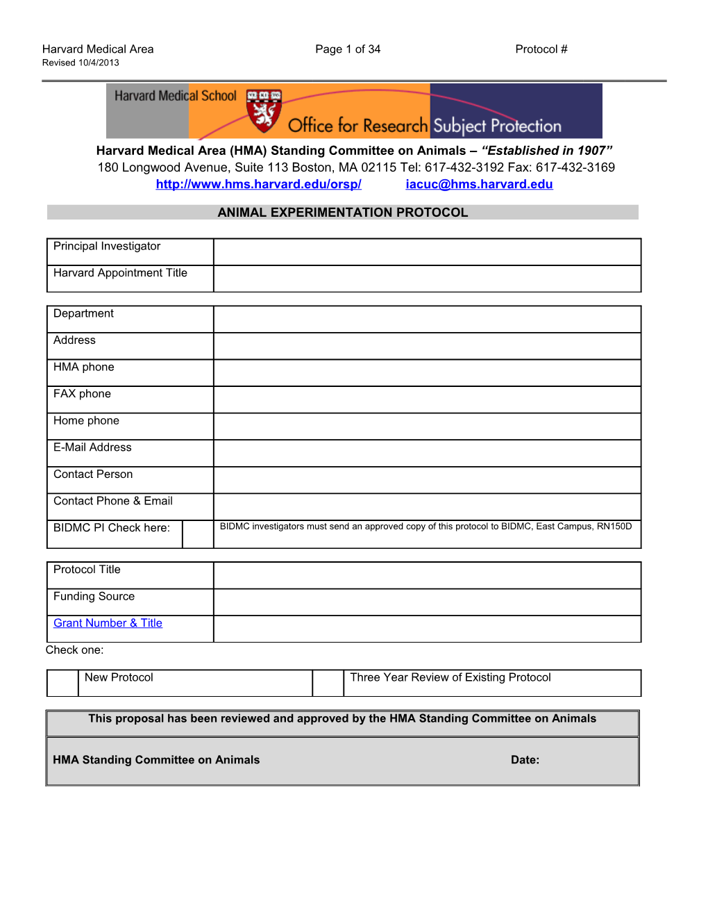 Harvard Medical Area Page 1 of 35Protocol # Revised 10/4/2013