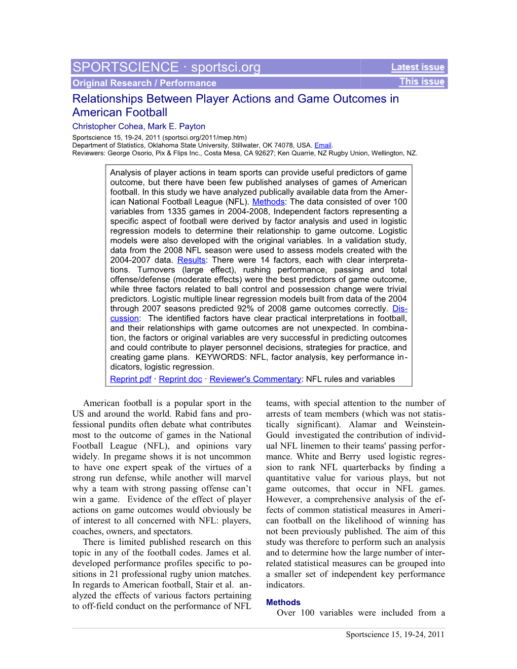 Relationships Between Player Actions and Game Outcomes in American Football