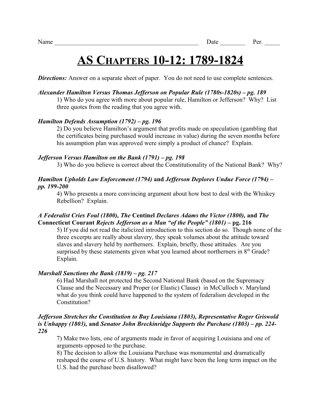 Alexander Hamilton Versus Thomas Jefferson on Popular Rule (1780S-1820S) Pg. 189