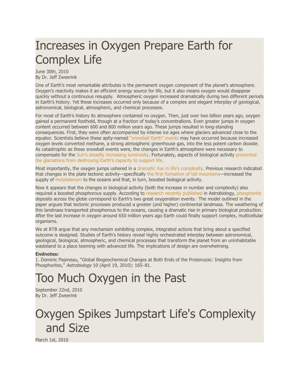 Increases in Oxygen Prepare Earth for Complex Life
