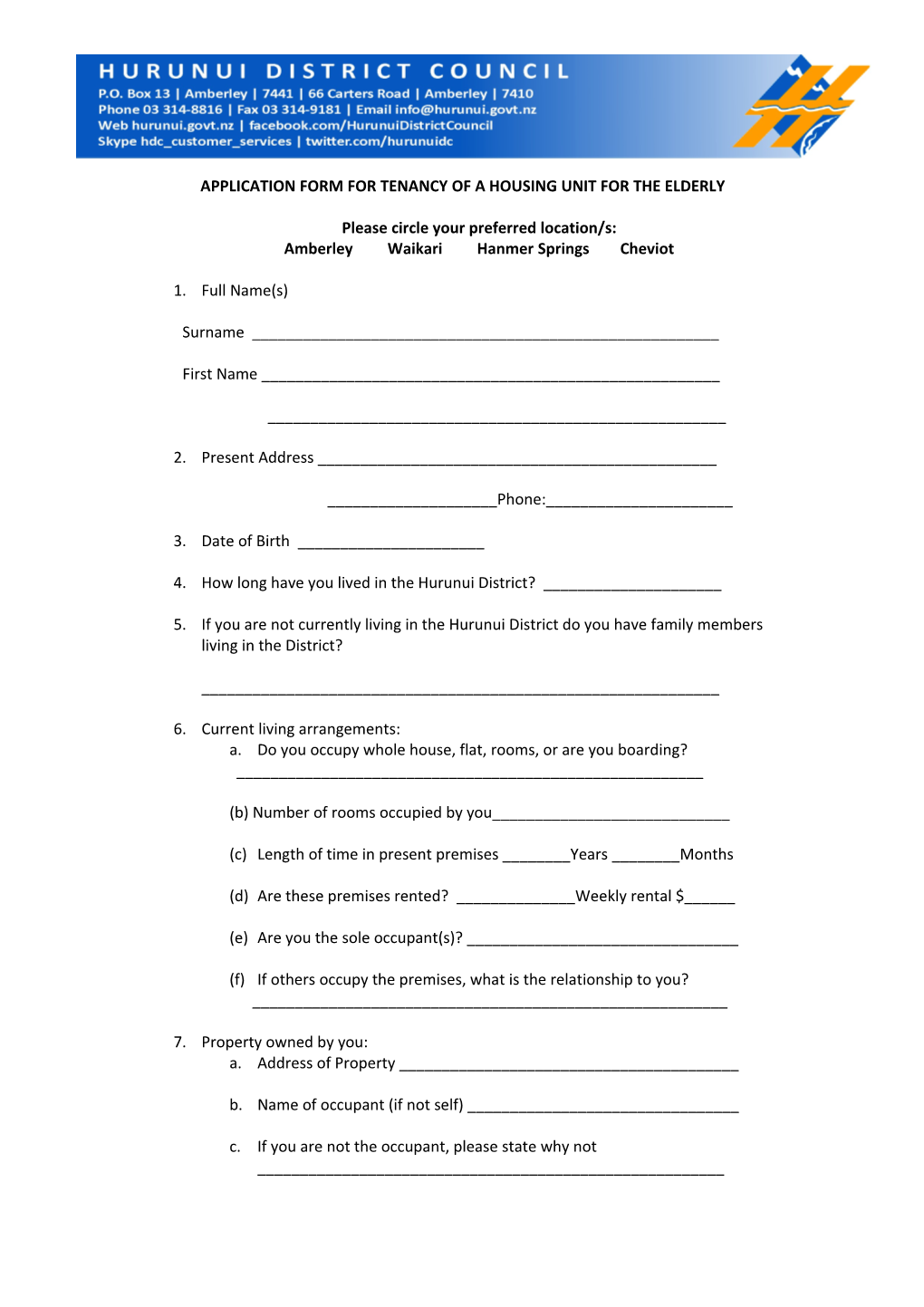 Application Form for Tenancy of a Housing Unit for the Elderly