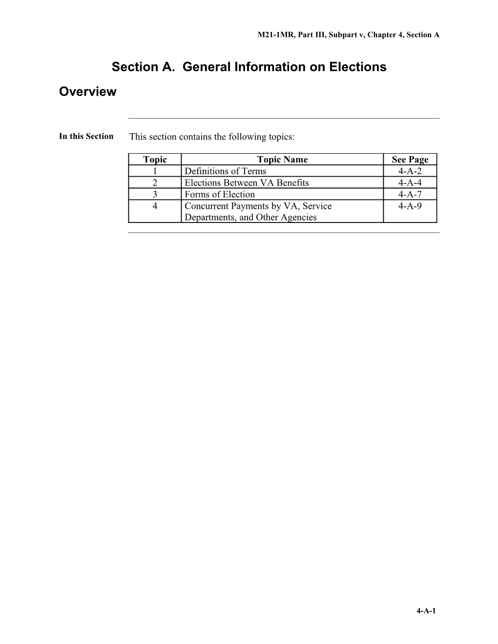 M21-1MR, Part III, Subpart V, Chapter 4, Section A. General Information on Elections