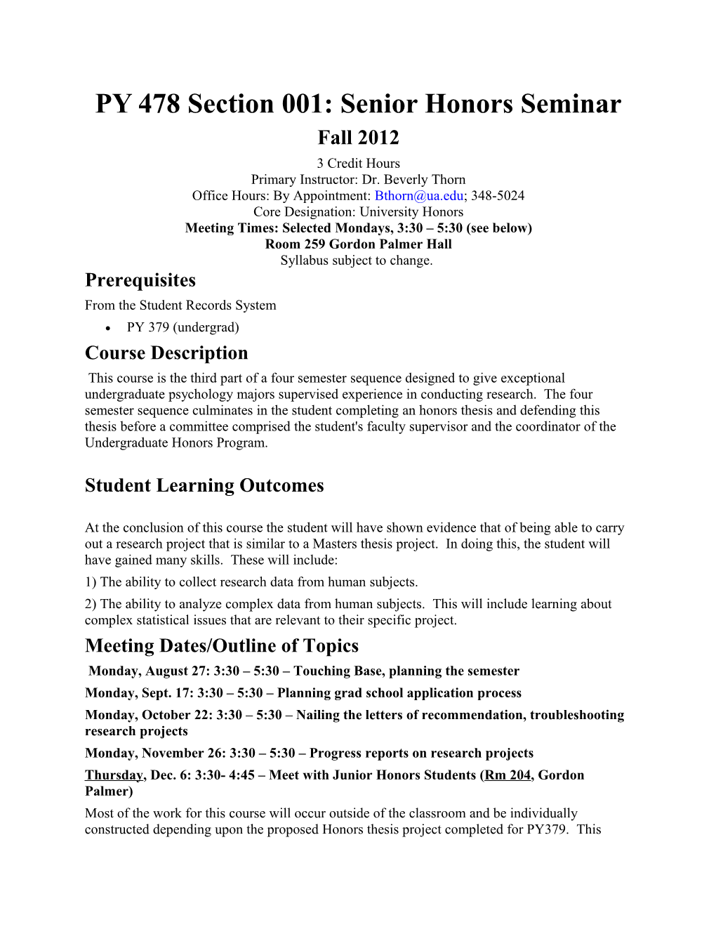 PY 478 Section 001: Senior Honors Seminar