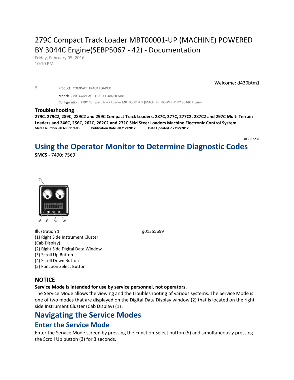 Using the Operator Monitor to Determine Diagnostic Codes