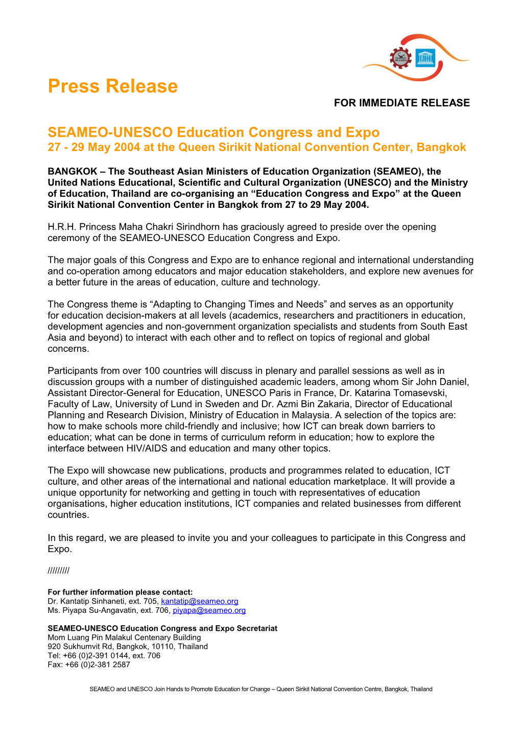 SEAMEO-UNESCO Education Congress and Expo