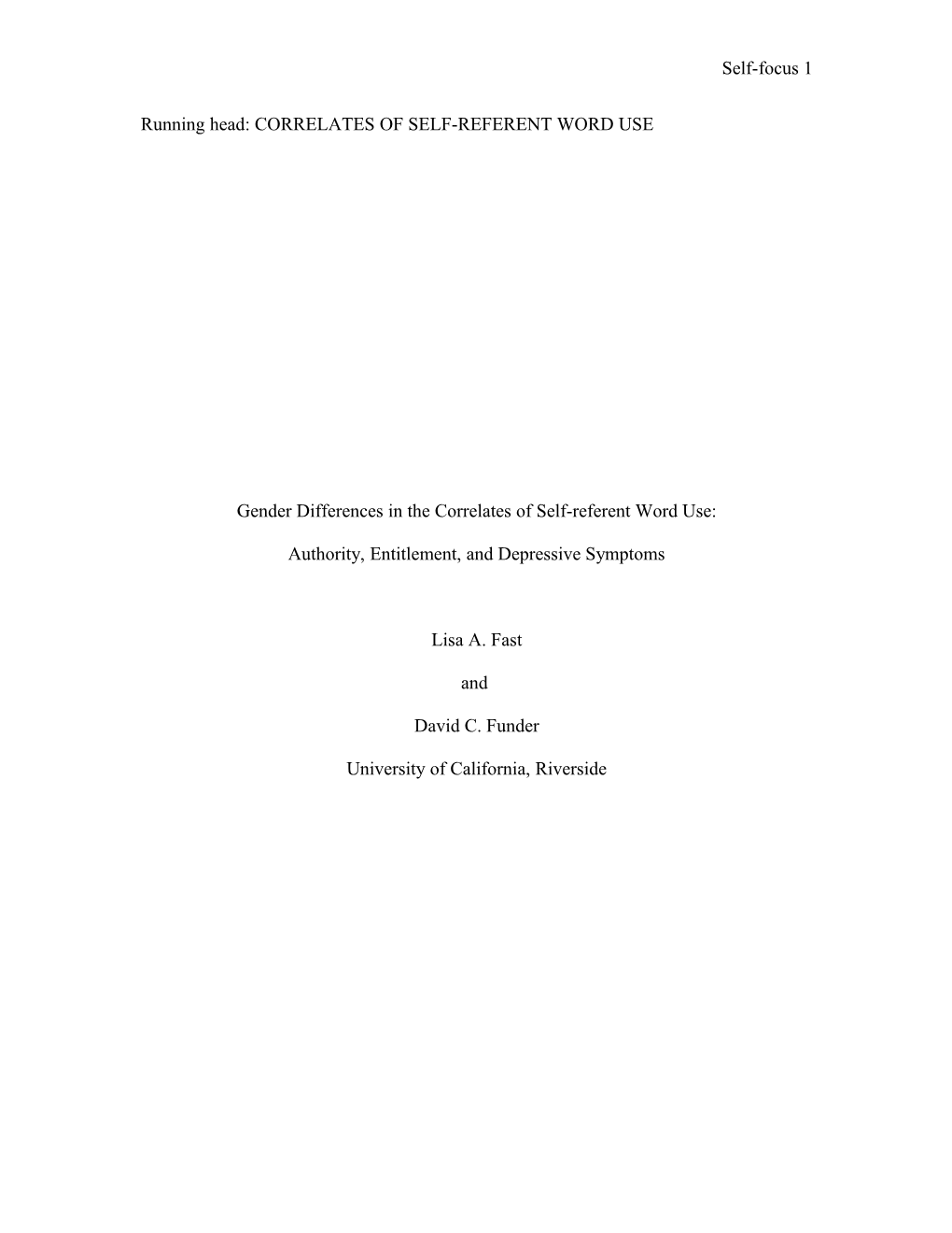 Gender Differences in the Correlate Patterns of Self-Referent Word Use