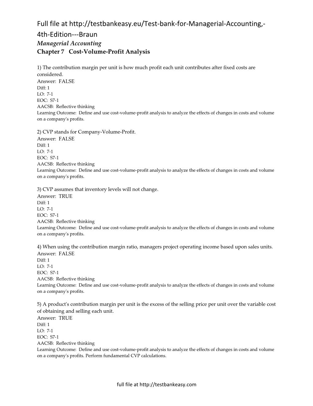 Chapter 7 Cost-Volume-Profit Analysis