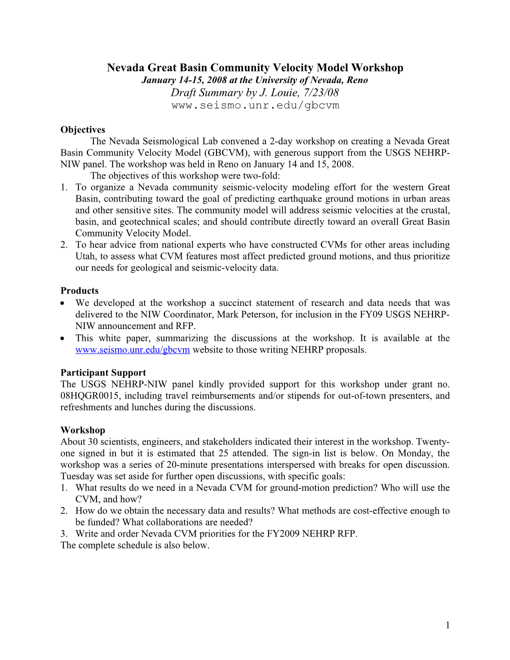 Western Basin & Range Workshop White Paper, Jan. 14-15, 2008, Univ. of Nevada, Reno