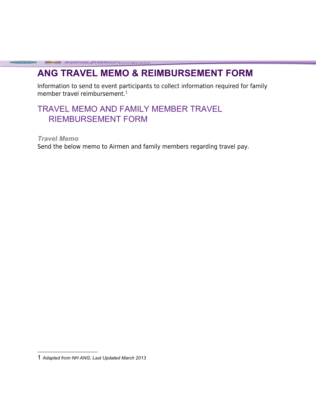 ANG Travel Memo & Reimbursement Form