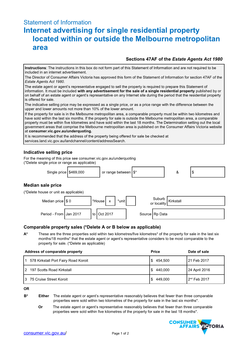 Statement of Information - Internet Advertising for Single Residential Property