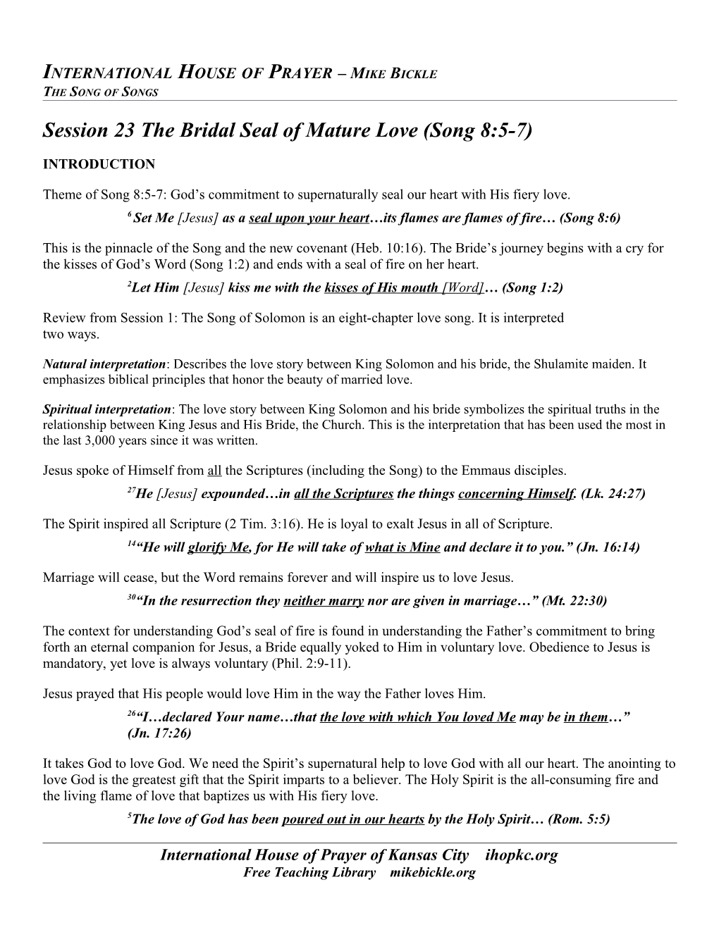 Session 23 the Bridal Seal of Mature Love (Song 8:5-7)Page1